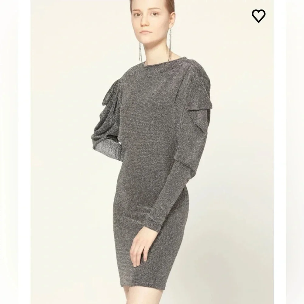Isabel Marant Waden Stretch Metallic Silver Mini Dress Size 36/US 6 - Picture 1 of 9